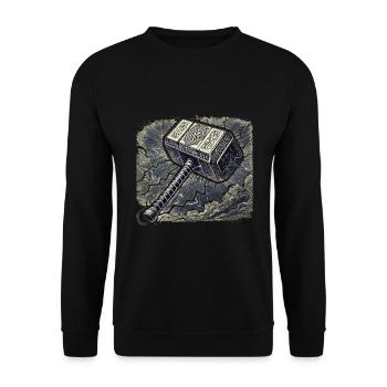 Mjolnir surrounded by lightning - Unisex Sweatshirt - black - Front - Alina (178cm) & Michal (187cm)
