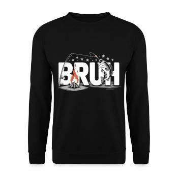 Bruh Lagerfeuer und Fisch - Unisex Pullover - Schwarz - Vorne - Alina (178cm) & Michal (187cm)