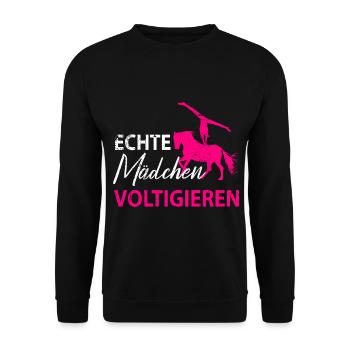Pferde Pferd Voltigierer Voltigieren Volti Damen - Unisex Pullover - Schwarz - Vorne - Alina (178cm) & Michal (187cm)