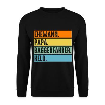 Baggerfahrer Papa Vater Tiefbauer Bagger - Unisex Pullover - Schwarz - Vorne - Alina (178cm) & Michal (187cm)