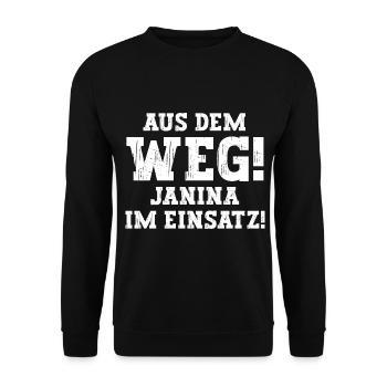 Janina Lustiger Spruch Vorname Name Janina - Unisex Pullover - Schwarz - Vorne - Alina (178cm) & Michal (187cm)