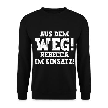 Rebecca Lustiger Spruch Vorname Name Rebecca - Unisex Pullover - Schwarz - Vorne - Alina (178cm) & Michal (187cm)