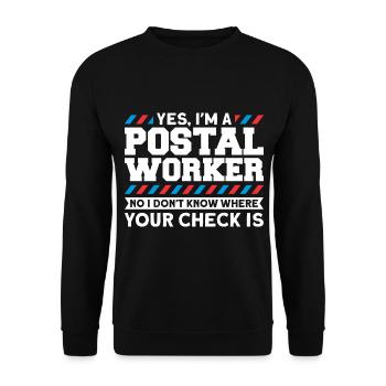 Postbote Briefträger Brief Paketdienst Geschenk - Unisex Pullover - Schwarz - Vorne - Alina (178cm) & Michal (187cm)