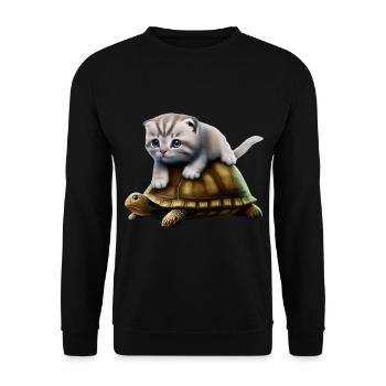 Cat on turtle - Unisex Sweatshirt - black - Front - Alina (178cm) & Michal (187cm)