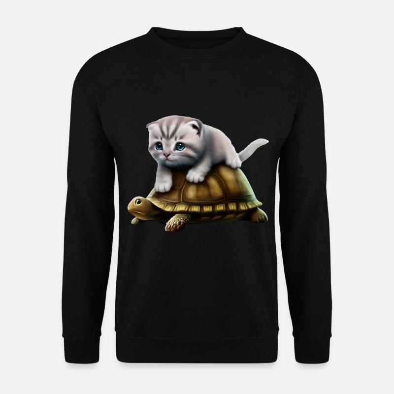 Cat on turtle - Unisex Sweatshirt - black