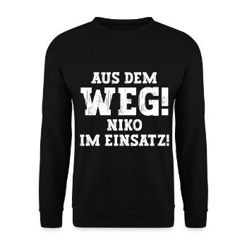 Niko Lustiger Spruch Vorname Name Niko - Unisex Pullover - Schwarz - Vorne - Alina (178cm) & Michal (187cm)