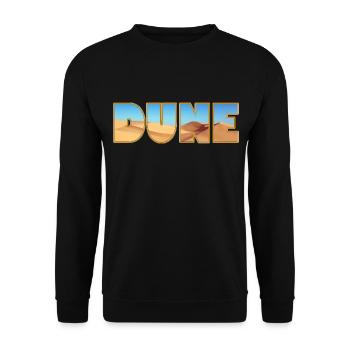 DUNE! Düne! Dune als stylisches Schrift Design! - Unisex Pullover - Schwarz - Vorne - Alina (178cm) & Michal (187cm)