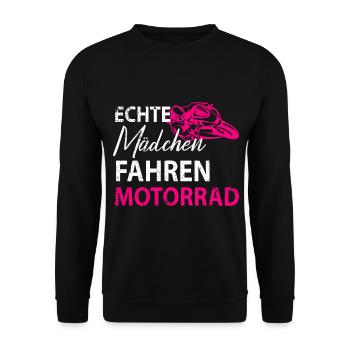 Motorrad Bikerin Motorradfahrerin Damen - Unisex Pullover - Schwarz - Vorne - Alina (178cm) & Michal (187cm)