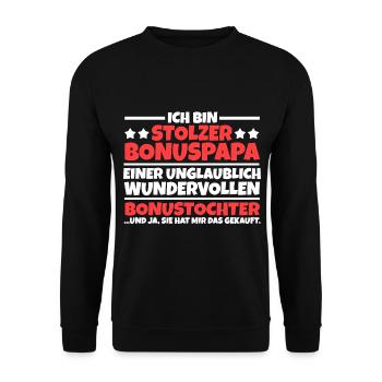 Bonustochter Bonuspapa Stiefvater - Unisex Pullover - Schwarz - Vorne - Alina (178cm) & Michal (187cm)