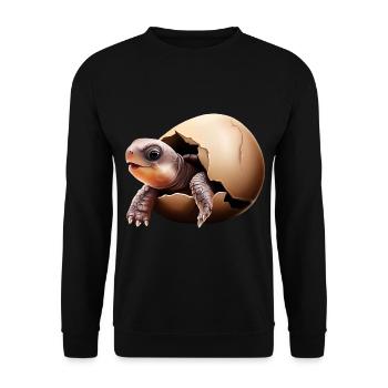 Schildkröte schlüpft aus dem Ei - Unisex Pullover - Schwarz - Vorne - Alina (178cm) & Michal (187cm)