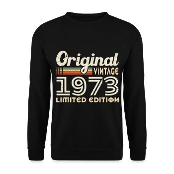 Original 1973 Vintage Geburtstagsgeschenk - Unisex Pullover - Schwarz - Vorne - Alina (178cm) & Michal (187cm)
