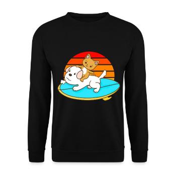 Balades en chat sur une planche de surf pour chien - Sweat-shirt Unisexe - noir - Devant - Alina (178cm) & Michal (187cm)