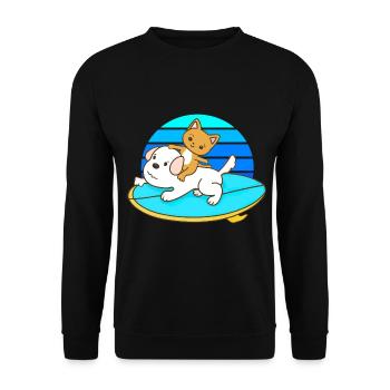 Balades en chat sur une planche de surf pour chien - Sweat-shirt Unisexe - noir - Devant - Alina (178cm) & Michal (187cm)