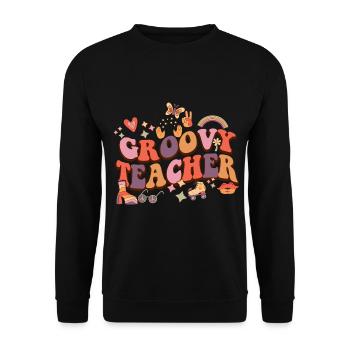 Groovy Lehrer 60er Jahre - Unisex Pullover - Schwarz - Vorne - Alina (178cm) & Michal (187cm)