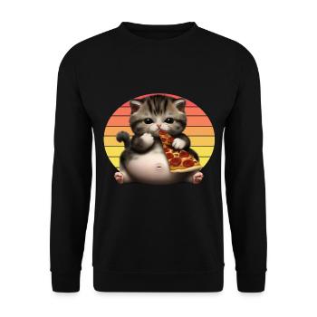 Pizza Liebhaber Katze - Unisex Pullover - Schwarz - Vorne - Alina (178cm) & Michal (187cm)