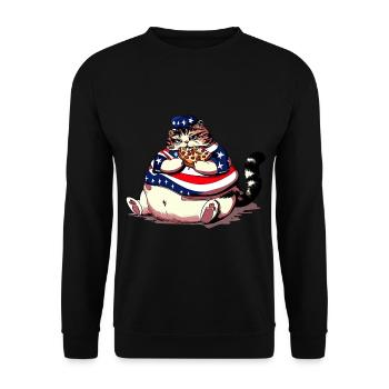Fat American Pizza Cat - Unisex Sweatshirt - black - Front - Alina (178cm) & Michal (187cm)