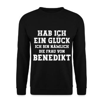 Ich bin die Frau von Benedikt Hochzeit - Unisex Pullover - Schwarz - Vorne - Alina (178cm) & Michal (187cm)