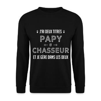 Papi chasseur papy chasse cadeau drôle - Sweat-shirt Unisexe - noir - Devant - Alina (178cm) & Michal (187cm)
