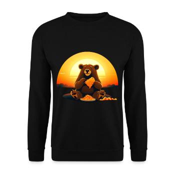Ours mangeant du nacho au coucher du soleil - Sweat-shirt Unisexe - noir - Devant - Alina (178cm) & Michal (187cm)