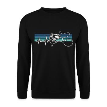 ANGELN HERZSCHLAG EKG FISCHEN ANGELHAKEN ANGLER - Unisex Pullover - Schwarz - Vorne - Alina (178cm) & Michal (187cm)
