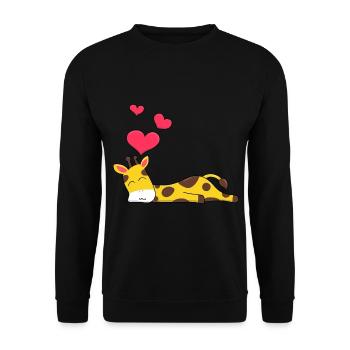 Sleeping Giraffe with Heart Cartoon Sleep Motif - Unisex Sweatshirt - black - Front - Alina (178cm) & Michal (187cm)