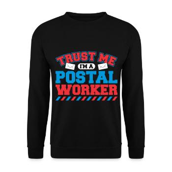 Postbote Briefträger Brief Paketdienst Geschenk - Unisex Pullover - Schwarz - Vorne - Alina (178cm) & Michal (187cm)