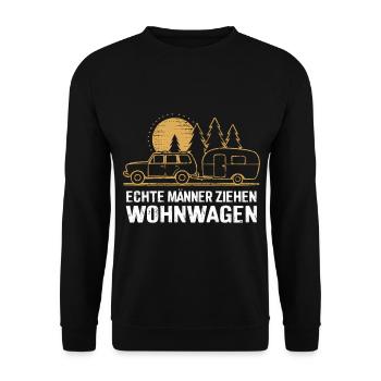 Happy Camper - Coole Sprüche für Outdoor-Enthusias - Unisex Pullover - Schwarz - Vorne - Alina (178cm) & Michal (187cm)