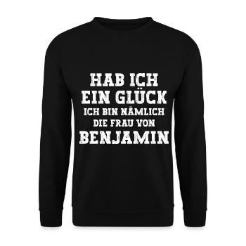 Ich bin die Frau von Benjamin Hochzeit - Unisex Pullover - Schwarz - Vorne - Alina (178cm) & Michal (187cm)