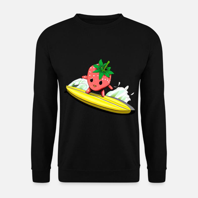 Surfende Erdbeere - Früchte Abenteuer - Unisex Pullover - Schwarz