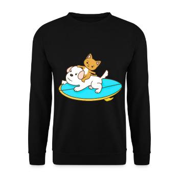 Balades en chat sur une planche de surf pour chien - Sweat-shirt Unisexe - noir - Devant - Alina (178cm) & Michal (187cm)