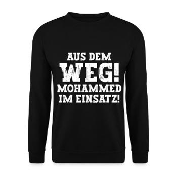 Mohammed Lustiger Spruch Vorname Name Mohammed - Unisex Pullover - Schwarz - Vorne - Alina (178cm) & Michal (187cm)