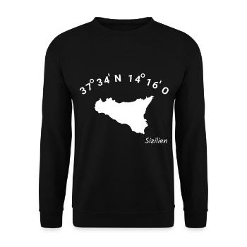 Sizilien Koordinaten Italien Urlaub Sicilia Idee - Unisex Pullover - Schwarz - Vorne - Alina (178cm) & Michal (187cm)