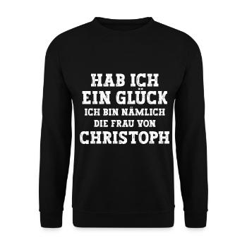 Ich bin die Frau von Christoph Hochzeit - Unisex Pullover - Schwarz - Vorne - Alina (178cm) & Michal (187cm)