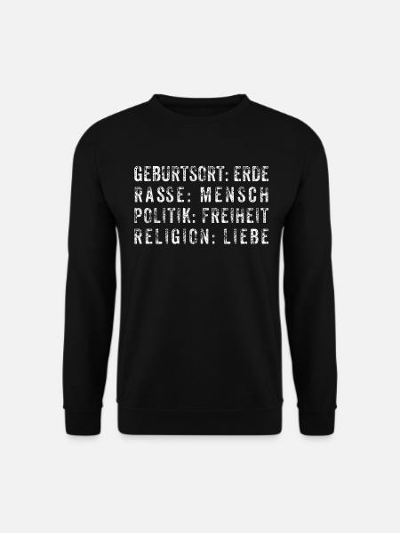 Geburtsort: Erde - Rasse: Mensch - Unisex Pullover - Schwarz