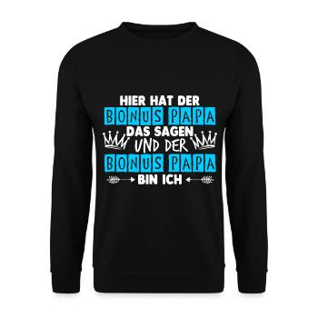 Stiefvater Bonus Papa Vatertag - Unisex Pullover - Schwarz - Vorne - Alina (178cm) & Michal (187cm)