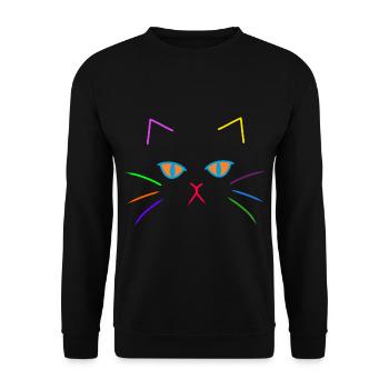 Bunt farbenfreudig Katzen Gesicht Katze Kitten - Unisex Pullover - Schwarz - Vorne - Alina (178cm) & Michal (187cm)