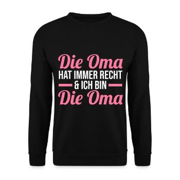 Großmutter Großmama Omi Oma - Unisex Pullover - Schwarz - Vorne - Alina (178cm) & Michal (187cm)