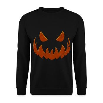 Lustiges Grusilig Halloween Kostüm Kürbis Gesicht - Unisex Pullover - Schwarz - Vorne - Alina (178cm) & Michal (187cm)