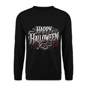 Unheimliches "Happy Halloween" Shirt - Unisex Pullover - Schwarz - Vorne - Alina (178cm) & Michal (187cm)