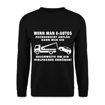 Lustiger Elektro Auto Spruch - Unisex Pullover - Schwarz - Vorne - Alina (178cm) & Michal (187cm)