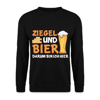 Ziegel und Bier darum bin ich hier - Unisex Pullover - Schwarz - Vorne - Alina (178cm) & Michal (187cm)