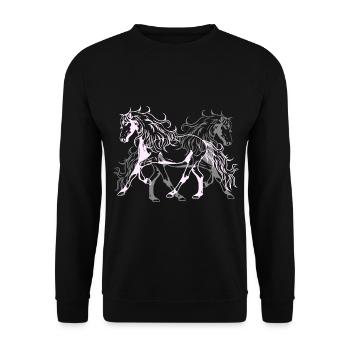 Himmlisch Wildpferde Hengst Reiter Pferdenarr - Unisex Pullover - Schwarz - Vorne - Alina (178cm) & Michal (187cm)