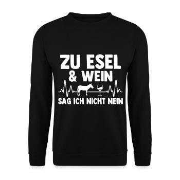 Wein Esel - Unisex Pullover - Schwarz - Vorne - Alina (178cm) & Michal (187cm)