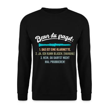 Klarinette Musik Instrument - Unisex Pullover - Schwarz - Vorne - Alina (178cm) & Michal (187cm)