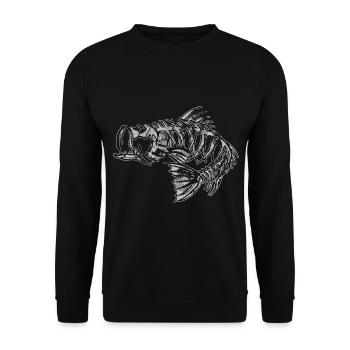 Für richtige Angler - Motiv Barsch Skelett - Unisex Pullover - Schwarz - Vorne - Alina (178cm) & Michal (187cm)