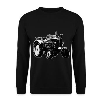 hanomag trecker Hanomag Traktor R16 Ackerschlepper - Unisex Pullover - Schwarz - Vorne - Alina (178cm) & Michal (187cm)