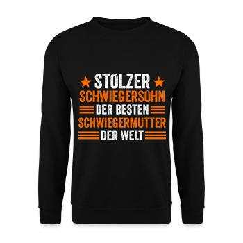 Schwiegersohn Schwiegermutter Schwiegermama - Unisex Pullover - Schwarz - Vorne - Alina (178cm) & Michal (187cm)