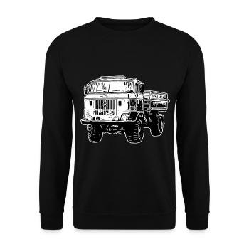 W50 LKW NVA Baustellen W50 DDR - Unisex Pullover - Schwarz - Vorne - Alina (178cm) & Michal (187cm)