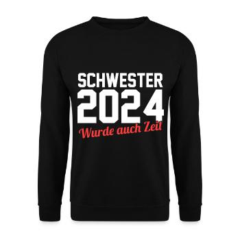 Werdende Schwester 2024 - Unisex Pullover - Schwarz - Vorne - Alina (178cm) & Michal (187cm)