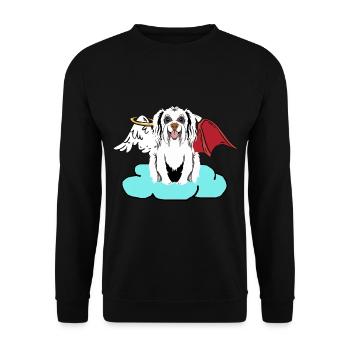 Himmlischer Satan Hund Höllen Hund Teufel Engel - Unisex Pullover - Schwarz - Vorne - Alina (178cm) & Michal (187cm)